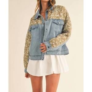 Denim & Floral Patchwork Jacket - Light Blue & Beige